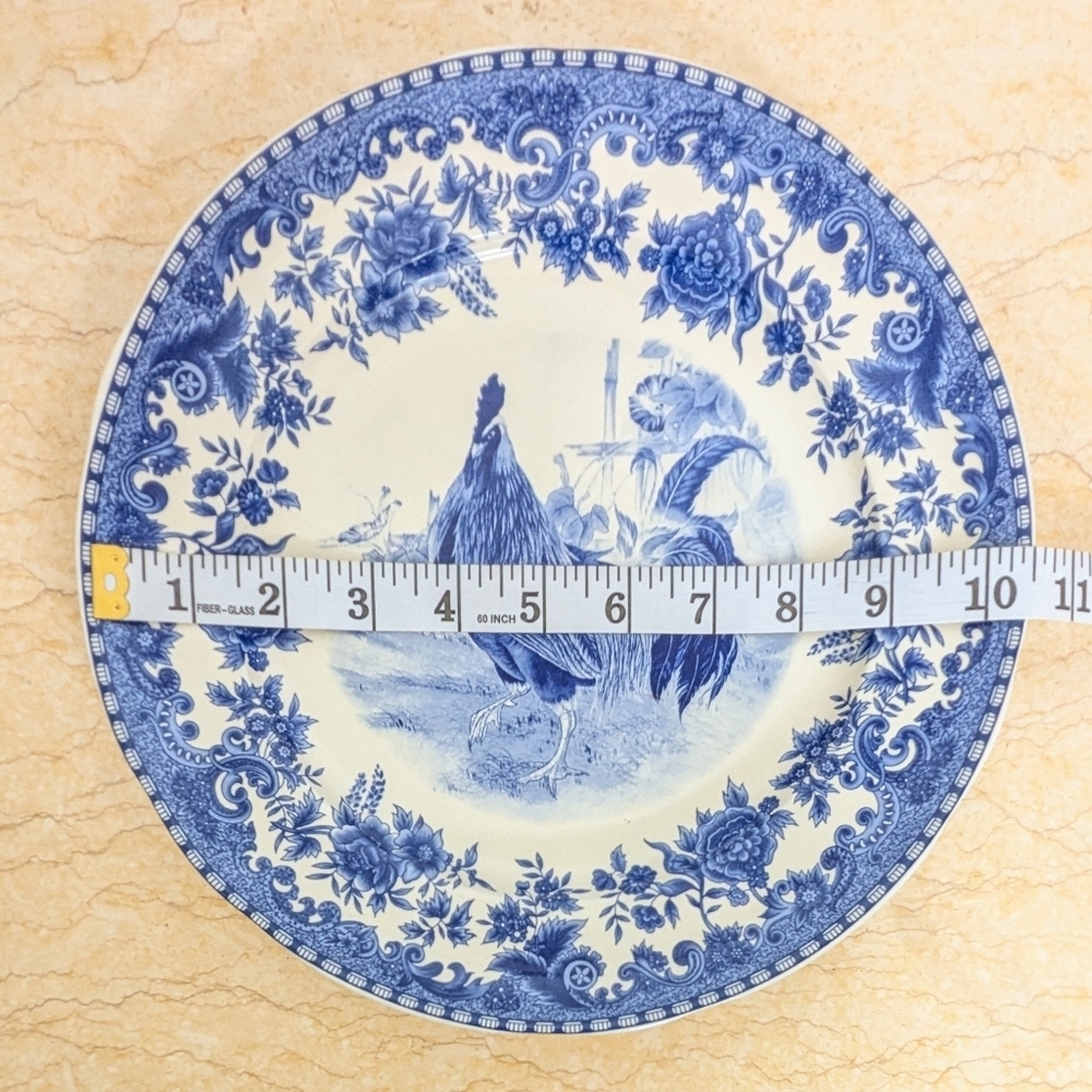 Vintage White & Blue Rooster Farmyard Transferware William James  Dinner Plate - Picture 7 of 8